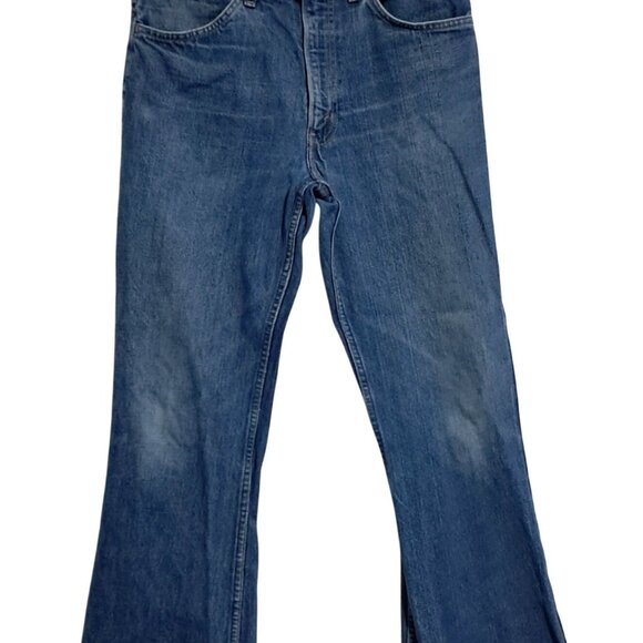 Vintage 70s Levis 517 Jeans Flared Blue Denim Orange Tab 30x28 646 0217 USA - Picture 2 of 11